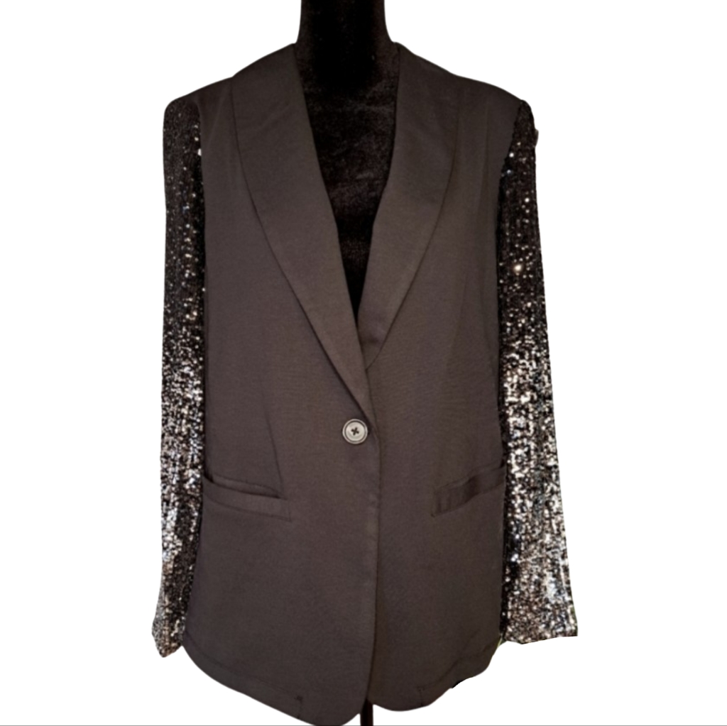 Nwt Adrienne Landau Sequin Sleeve Blazer